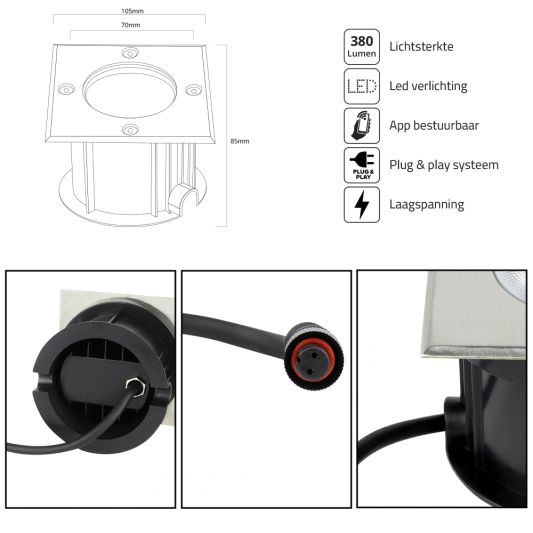 Slimme Zigbee inbouw grondspot 9W recht - Starterset